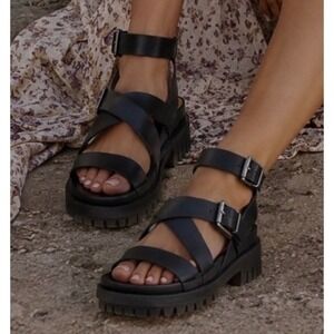 Sam Edelman Adaley Black Leather Platform Lug Sole Gladiator Sandals Womens